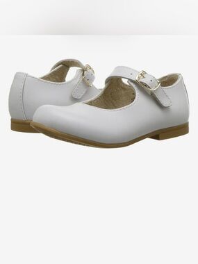 FootMates White Mary Jane Dress Shoes with Gold Buckle